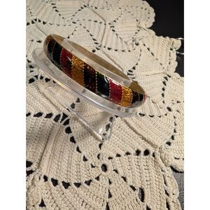 Vintage Enamel Striped Bangle Bracelet Gold Tone